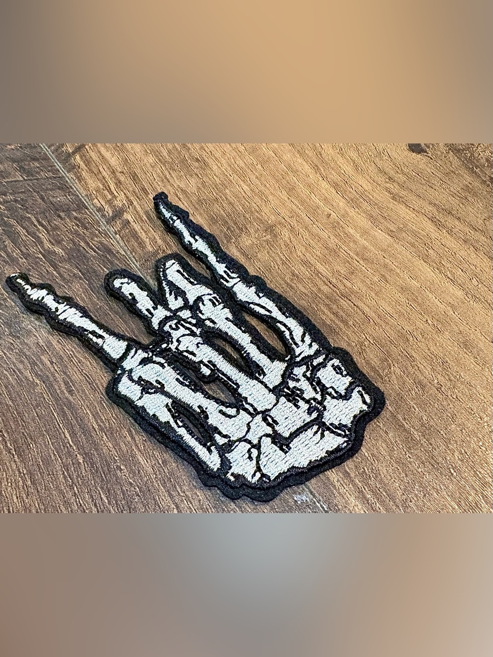 Skeleton Hand Iron-On Patch 2” Width x 4” Height - Black & White
